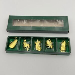 Vintage Set Of 5 Solid Brass Candle‎ Accents Christmas Angel Snowman Bells